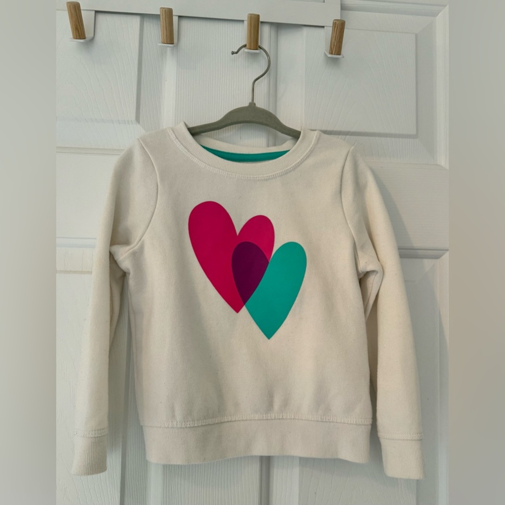 Cat & Jack Cream Sweatshirt with Pink and Teal Hearts